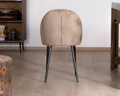 Lot de 4 chaises de repas en velours côtelé taupe esprit vintage 