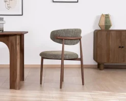 Lot de 2 chaises de repas esprit rétro en tissu tramé kaki 