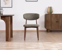 Lot de 2 chaises de repas esprit rétro en tissu tramé kaki 