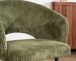 Lot de 2 chaises de repas en velours côtelé kaki et pieds métal "Sonate"