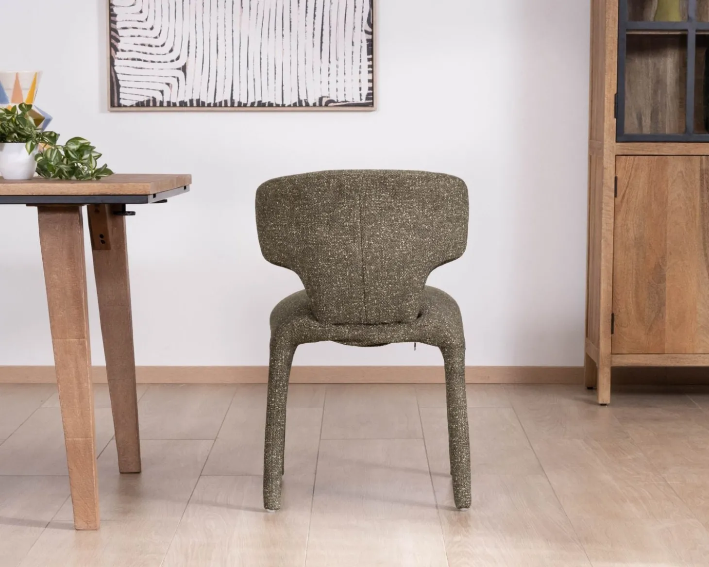 Lot de 2 chaises de repas habillage intégral esprit design “Milano” en tissu chiné vert kaki