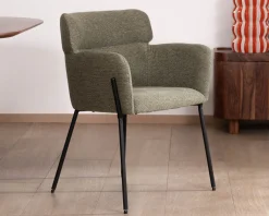 Lot de 2 chaises de repas en tissu kaki et pieds métal 