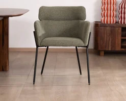Lot de 2 chaises de repas en tissu kaki et pieds métal 