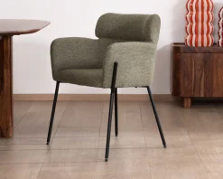 Lot de 2 chaises de repas en tissu kaki et pieds métal 