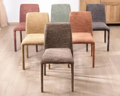 Lot de 4 chaises de repas contemporaines en tissu cacao tramé “Otto” revêtement intégral et lignes épurées