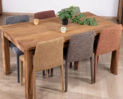 Lot de 4 chaises de repas contemporaines en tissu cacao tramé “Otto” revêtement intégral et lignes épurées