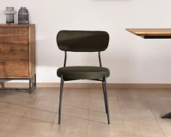 Lot de 2 chaises de repas en tissu vert olive et pieds métal design minimaliste 