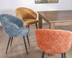 Lot de 2 chaises de repas design en tissu bleu et pieds métal noirs 