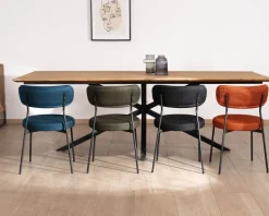 Lot de 2 chaises de repas design minimaliste en tissu bleu et pieds métal "Lato"