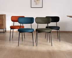 Lot de 2 chaises de repas en tissu terracotta et pieds métal style rétro "Lato"