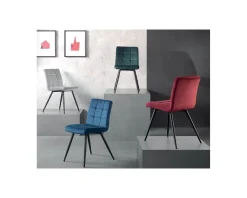 Lot de 4 chaises de repas grises et noires "Sando" tissu et métal