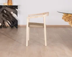 Lot de 4 chaises en teck naturel et assise tressée 