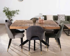 Lot de 2 chaises en tissu bleu foncé et pieds métal laqué noir "Vermont"