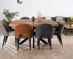Lot de 2 chaises en tissu bleu foncé et pieds métal laqué noir 