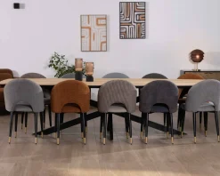 Lot de 2 chaises en tissu bleu foncé et pieds métal laqué noir 