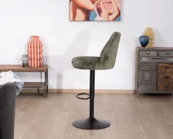 Lot de 2 chaises hautes réglables et pivotantes en velours vert kaki 
