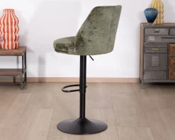 Lot de 2 chaises hautes réglables et pivotantes en velours vert kaki 