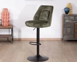Lot de 2 chaises hautes réglables et pivotantes en velours vert kaki 