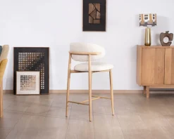 Lot de 2 chaises mi-hauteur style scandinave en tissu blanc cassé 