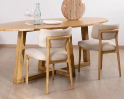 Lot de 2 chaises style scandinave en frêne naturel et tissu beige 