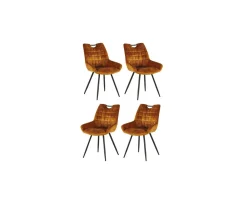 Lot de 4 chaises velours jaune moutarde et noires 