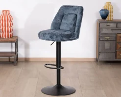 Lot de 2 confortables chaises de bar pivotantes en tissu bleu 