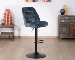 Lot de 2 confortables chaises de bar pivotantes en tissu bleu 