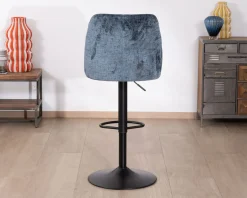 Lot de 2 confortables chaises de bar pivotantes en tissu bleu 