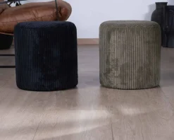 Lot de 2 petits poufs ronds en velours côtelé kaki "Snaw" diamètre 35 cm