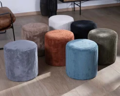 Lot de 2 petits poufs ronds en velours côtelé kaki