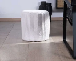 Lot de 2 petits poufs ronds en velours blanc 