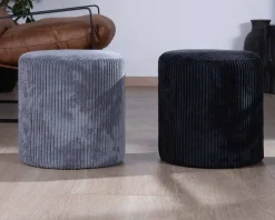 Lot de 2 poufs ronds en velours côtelé gris 