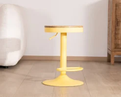 Lot de 2 tabourets en métal jaune acidulé avec assise bois 