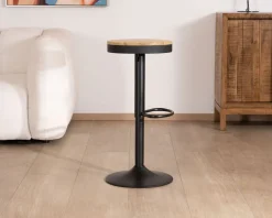 Lot de 2 tabourets réglables en hauteur avec assise bois 