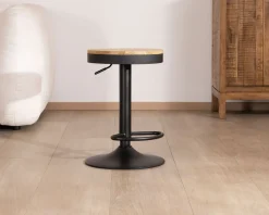 Lot de 2 tabourets réglables en hauteur avec assise bois 