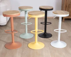 Lot de 2 tabourets réglables avec assise bois 
