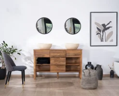 Meuble de salle de bain double en manguier foncé 140 cm avec niches et tiroirs "Kahiko"