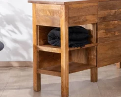Meuble de salle de bain double en manguier foncé 140 cm avec niches et tiroirs "Kahiko"