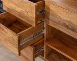 Meuble de salle de bain double en manguier foncé 140 cm avec niches et tiroirs 