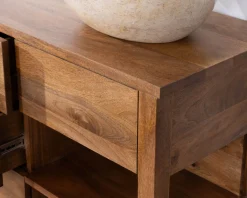 Meuble de salle de bain double en manguier foncé 140 cm avec niches et tiroirs 