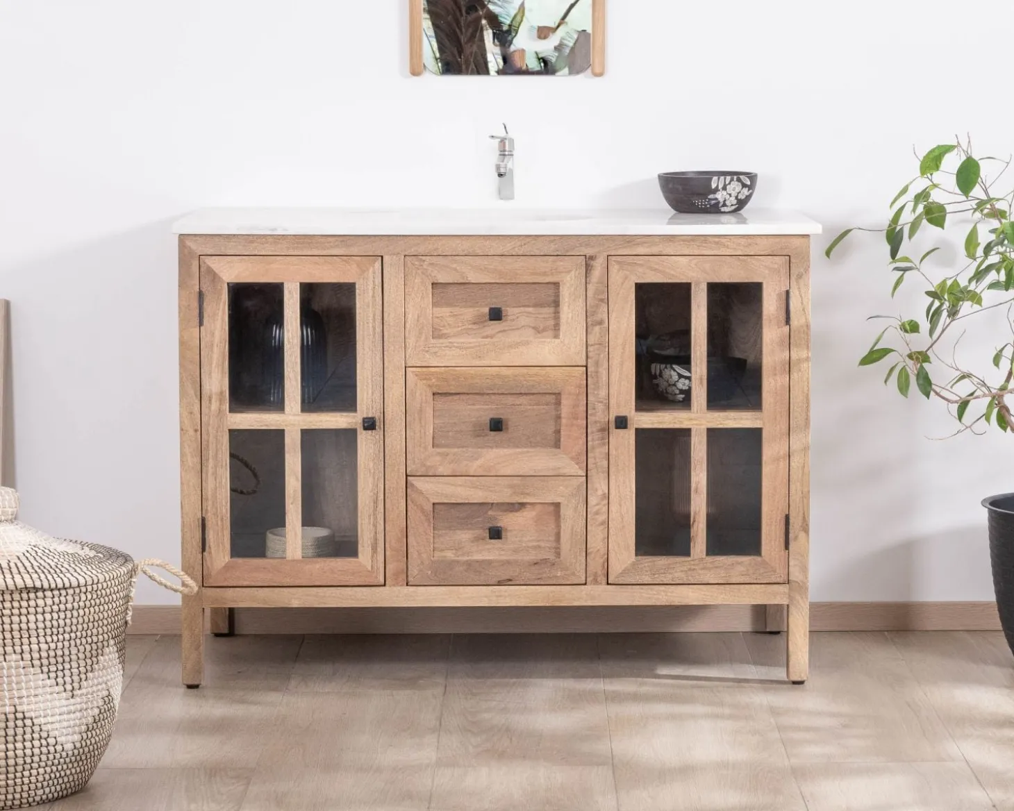 Meuble de salle de bain simple vasque 120 cm "Maestro" en manguier