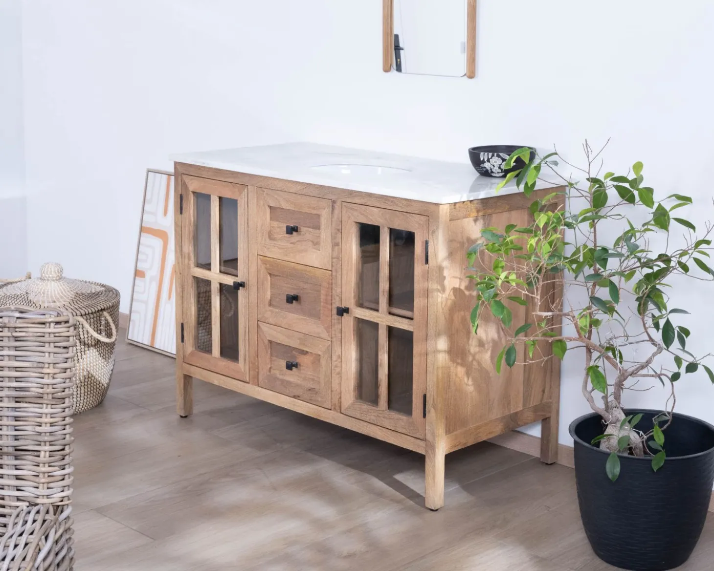 Meuble de salle de bain simple vasque 120 cm "Maestro" en manguier