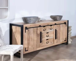 Meuble salle de bain industriel métal et bois 
