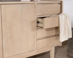 Meuble sous vasque 140 cm en manguier blanchi avec portes et tiroirs 