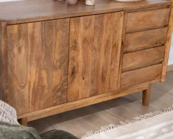 Meuble sous vasque 140 cm en manguier foncé avec portes et tiroirs 