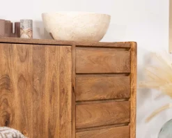 Meuble sous vasque 140 cm en manguier foncé avec portes et tiroirs 