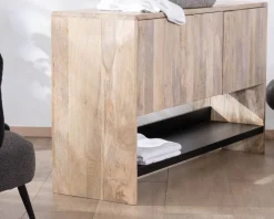 Meuble sous vasque double en bois graphique naturel et noir "Nani" 140 cm