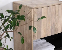 Meuble sous vasque double en bois graphique naturel et noir 