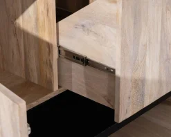 Meuble sous vasque double en bois graphique naturel et noir 