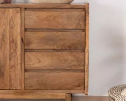 Meuble sous vasque en manguier foncé avec portes et tiroirs 